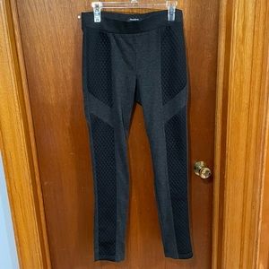 Grey and black quilted moto style leggings from ModCloth